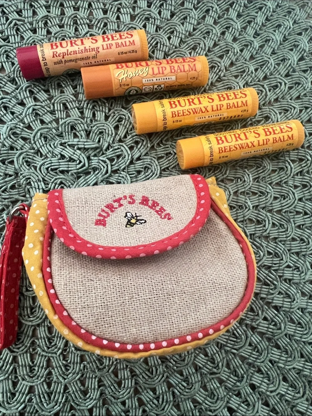 New never opened, Burt's Bees replenishing lip 👄 balms (4) in pouch.